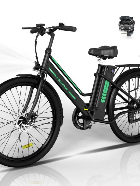 COLORWAY 26′′ Electric Bike for Woman, 500W Powerful Motor, 36V 12AH Removable Battery