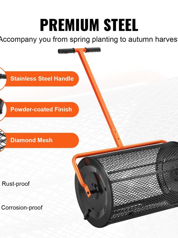 Heavy-Duty 24 Inch Peat Moss Compost Spreader With Adjustable Handle