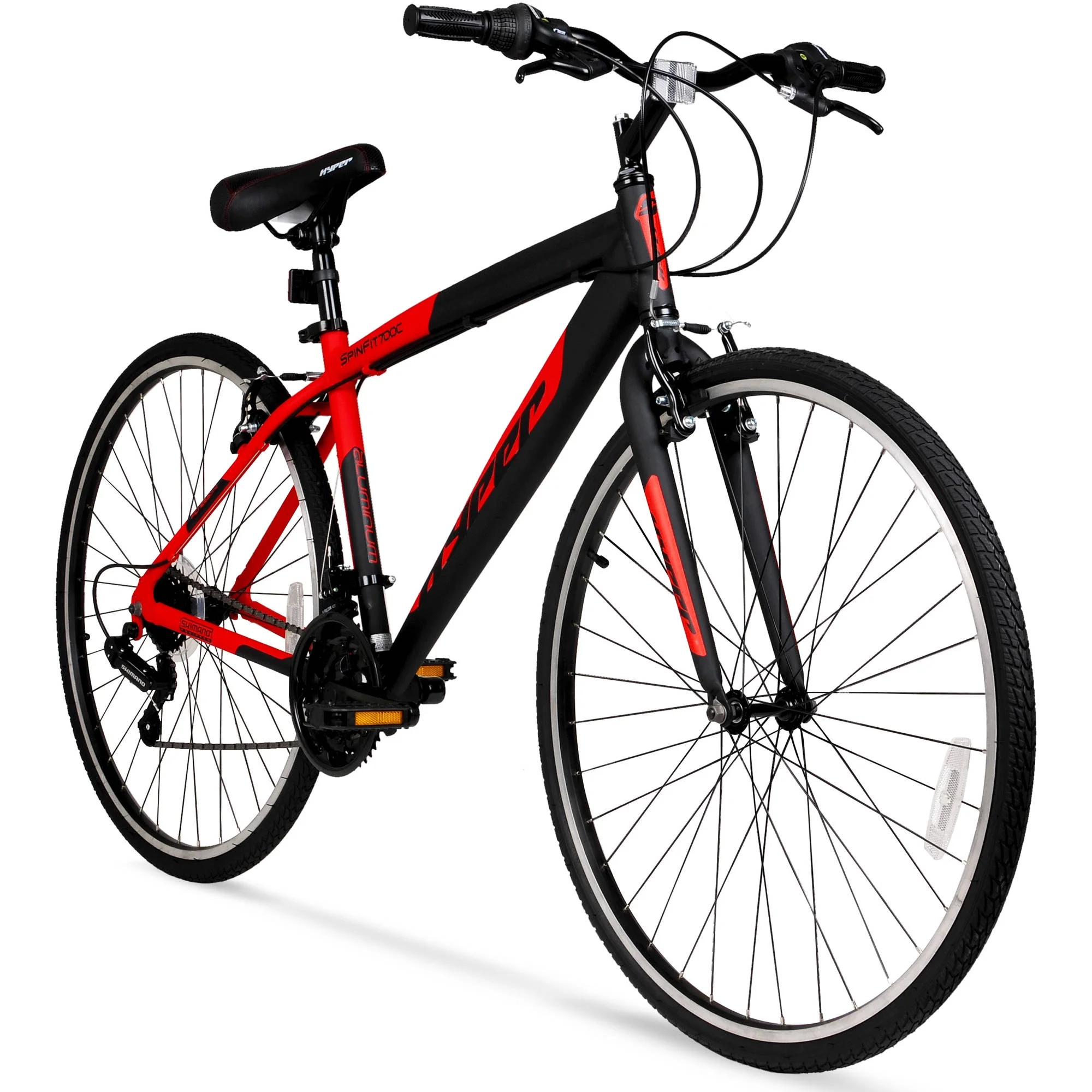 Hyper Bicycle 700c Men’s Spin Fit Hybrid Bike, Black and Red