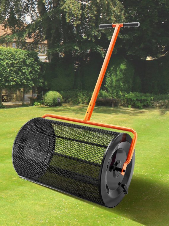 Heavy-Duty 24 Inch Peat Moss Compost Spreader With Adjustable Handle