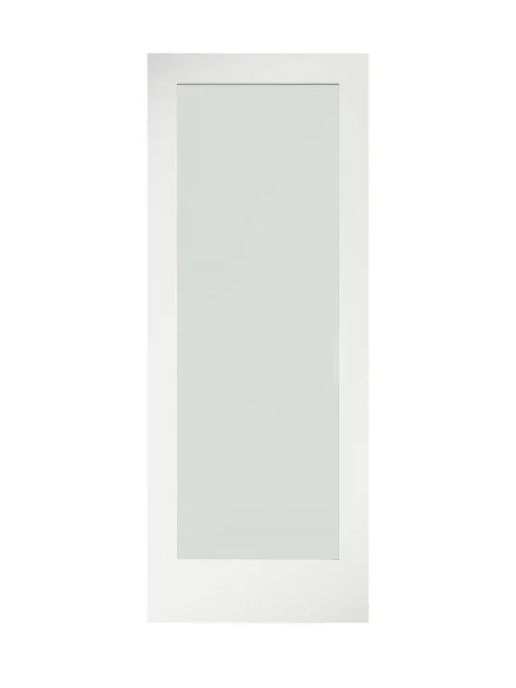 30 in. x 80 in. x 1-3/8 in. Frosted Glass 1-Lite Shaker Primed Solid Wood Core Interior Door Slab