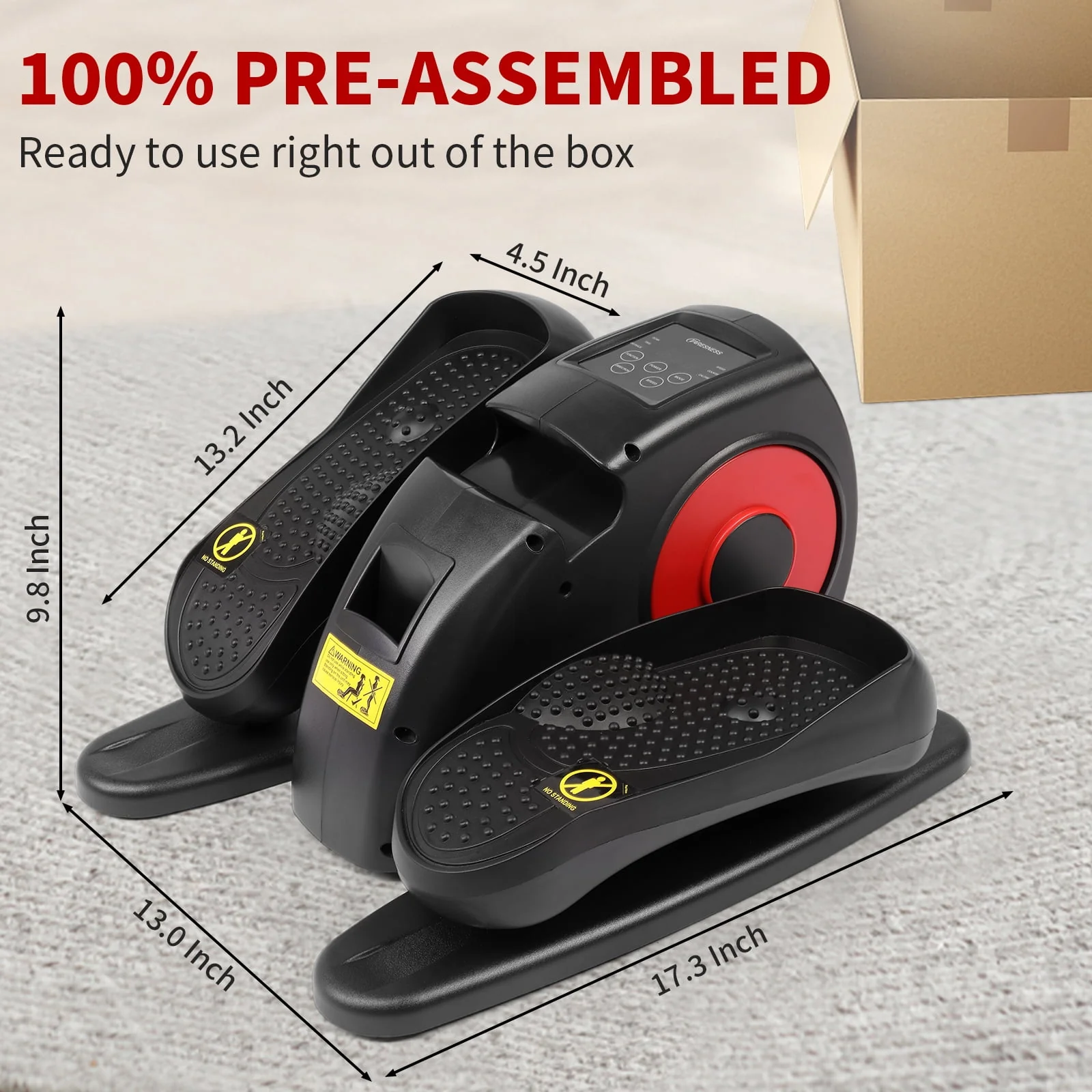 Zimtown Under Desk Electric Elliptical Bike, Pedal Exerciser, Mini Electric Elliptical Machine, Black/Red