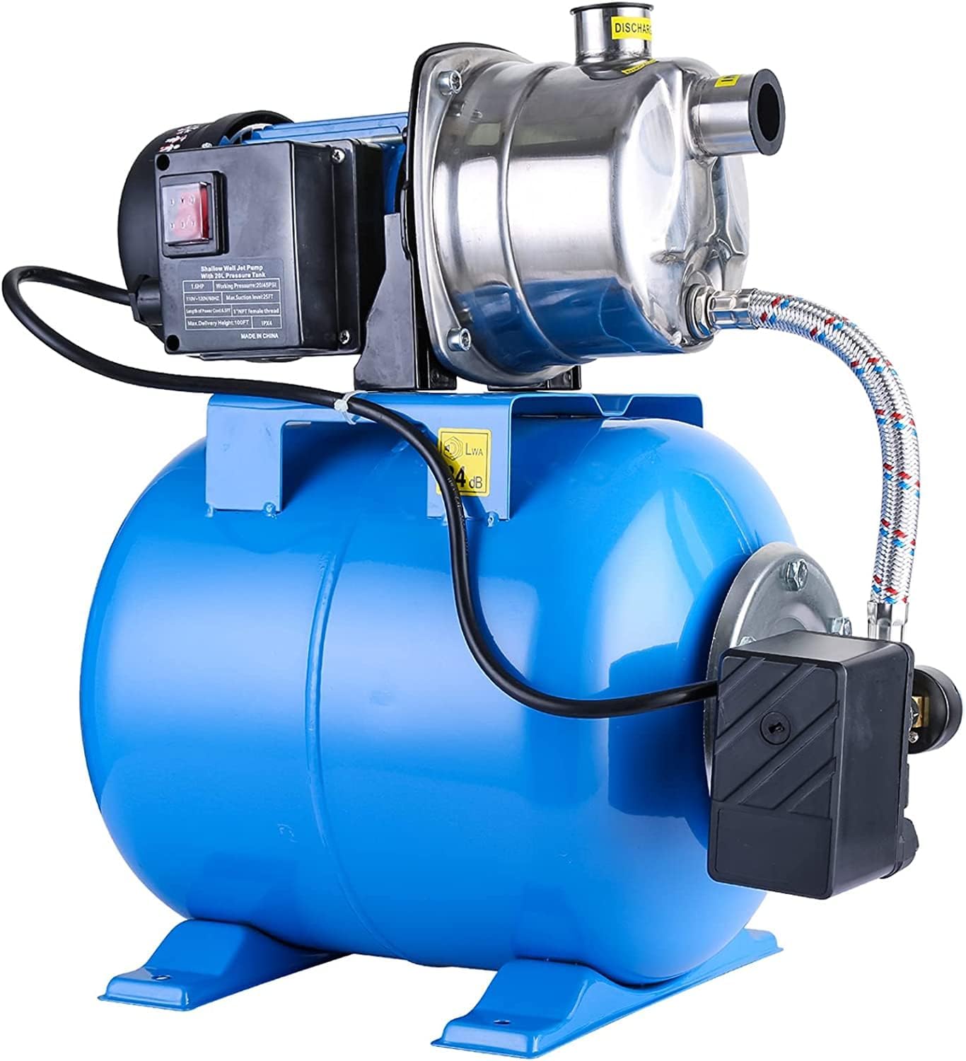 1.6HP Shallow Well Pump with Pressure Tank 1268 GPH Stainless Steel Jet Pump Transfer Drainage Booster Pump Garden Sprinkler System Water Pump for Home Garden Lawn Irrigation – Blue