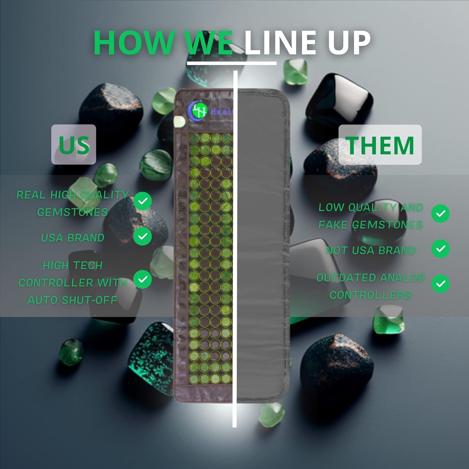 HealthyLine Far Infrared Heating Pad – Hot Stones Jade Tourmaline – Negative Ions – Mesh JT Mat Full 7224 Soft Light InfraMat Pro®