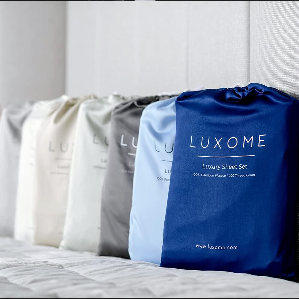 LUXOME Luxuriöses Bettlaken-Set, 100 % Viskose (Viskose) aus Bambus, Doppelbettgröße, Surf, tiefe Taschen, 3-teiliges Set (Flach, Kissenbezug)