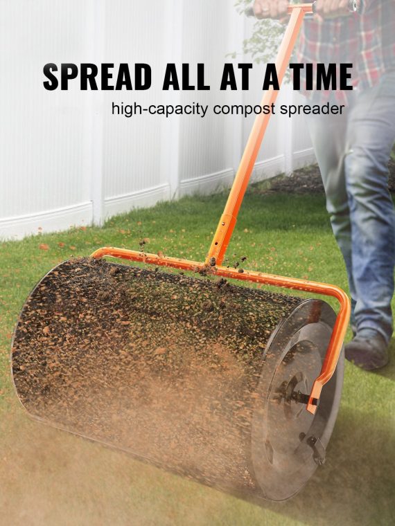 Heavy-Duty 24 Inch Peat Moss Compost Spreader With Adjustable Handle