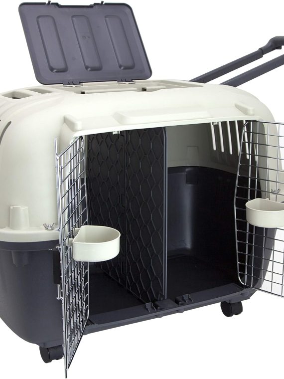 Designs Plastic Kennels Rolling Plastic Airline Approved Wire Door Travel Dog Crate, XXX-Large, Gray