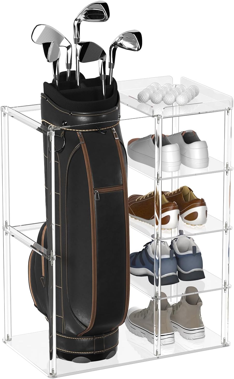 Acrylic Golf Bag Organizer and Storage Rack – 5 Tiers and Holds 1 Golf Bags for Golf Bags, Golf Balls and Golf Equipment Accessories, for Indoor Home