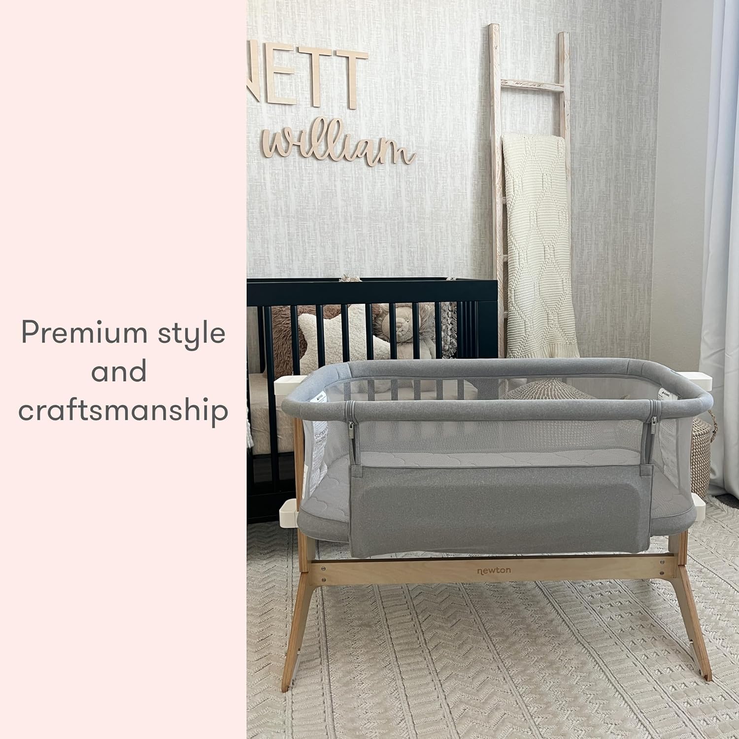 Newton Baby Bassinet & Bedside Sleeper with Mattress & Sheet - 100% Breathable & Washable, Removable Dual-Layer Cover | Solid Birch Frame Adjustable Height & Infant Access Opening