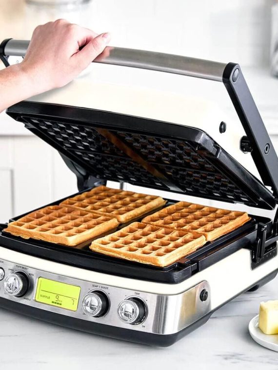 Elite 4-Square Belgian & Classic Waffle Iron, Healthy Ceramic Nonstick Aluminum Dishwasher Safe Plates, Adjustable Shade/Crunch Control, Wont Overflow, Easy Cleanup Breakfast,