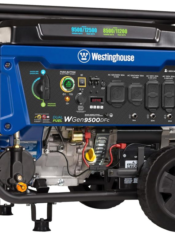 Equipment 12500 Peak Watt Tri-Fuel Home Backup Portable Generator, Remote Electric Start, Transfer Switch Ready, Gas, Propane, and Natural Gas Powered