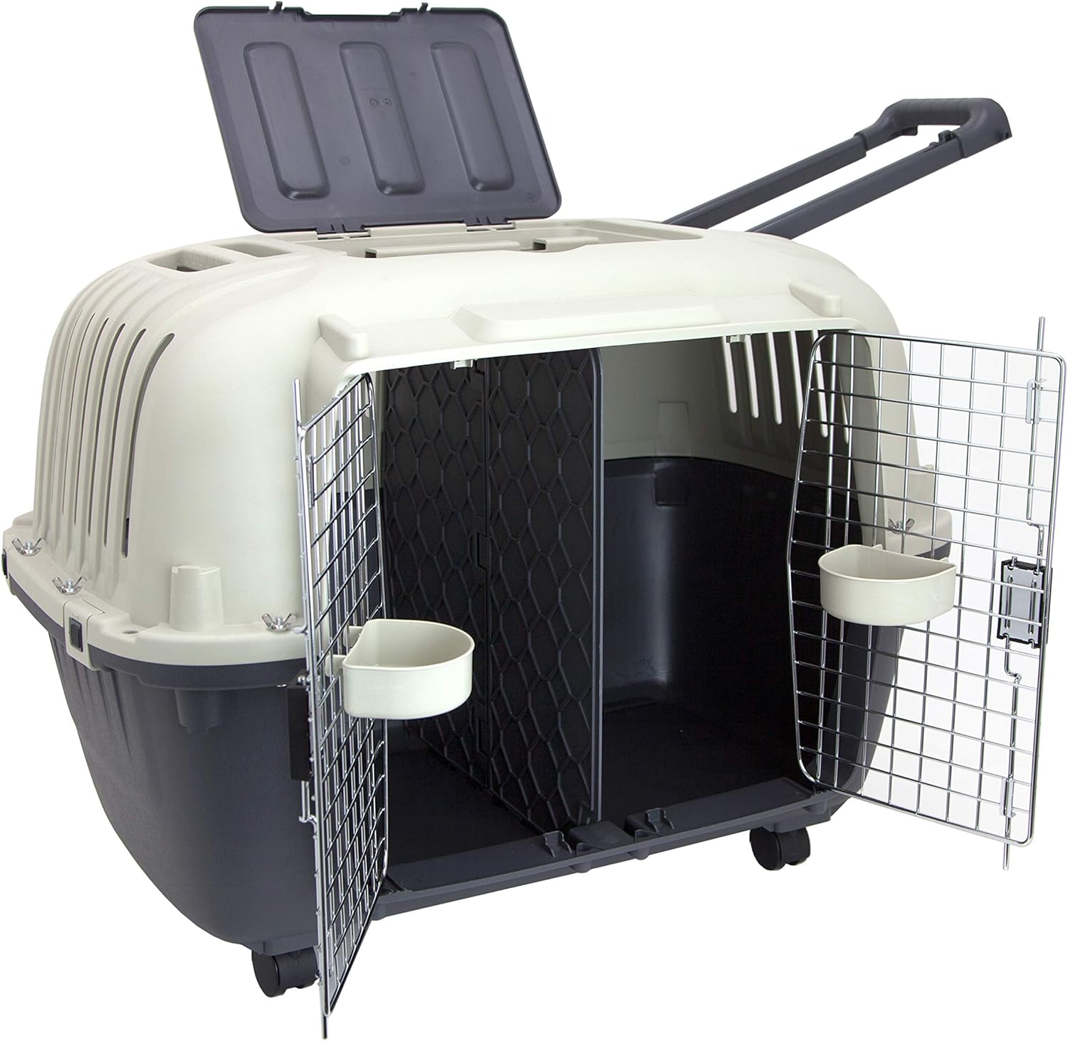 Designs Plastic Kennels Rolling Plastic Airline Approved Wire Door Travel Dog Crate, XXX-Large, Gray