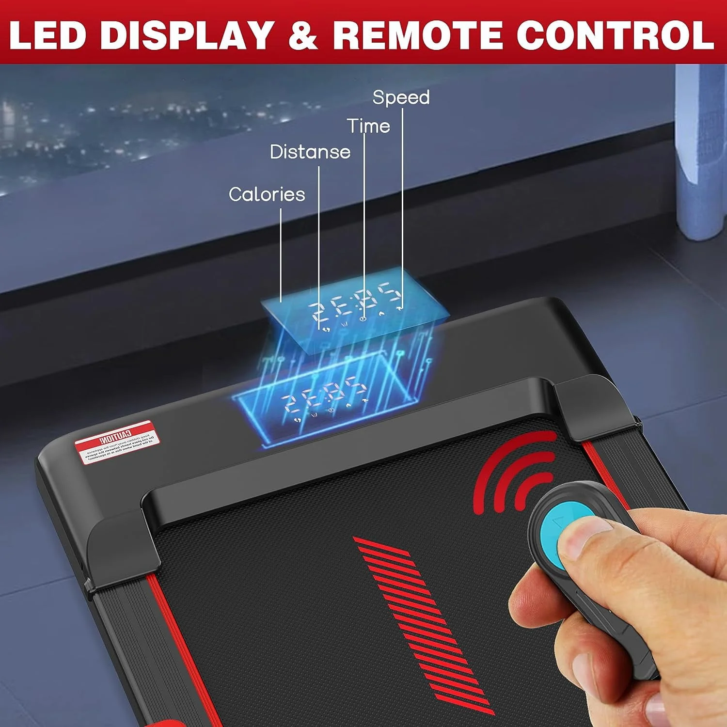 Superjoe Walking Pad Treadmill Under Desk 2 in 1 with Remote Control & Removable Handrails, Under Desk Treadmills for Home Exercise, Walking Running Jogging Machine LED Display Free Installation, Red