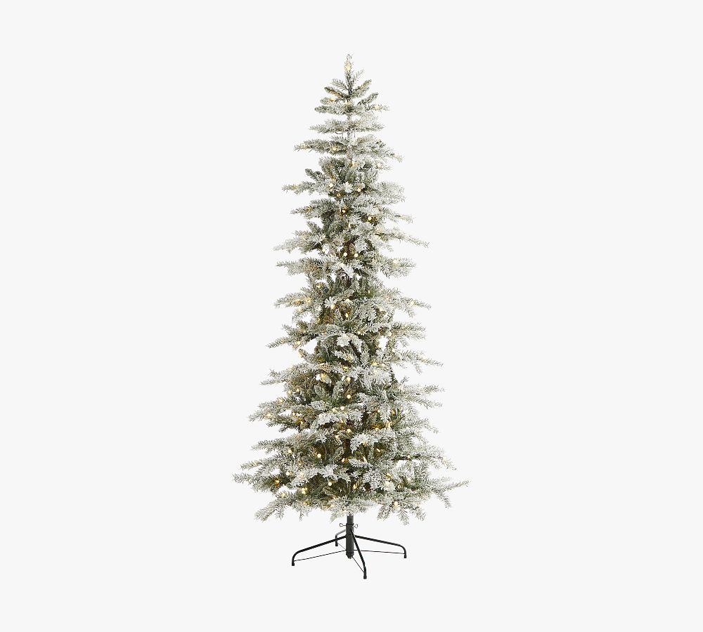 Lit Slim Flocked Nova Scotia Spruce Faux Christmas Tree