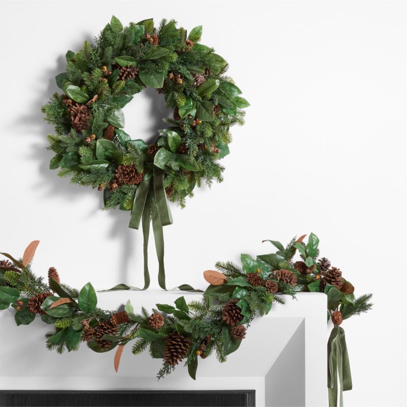Pre-Lit Pine & Magnolia Holiday Wreath & Garland Set