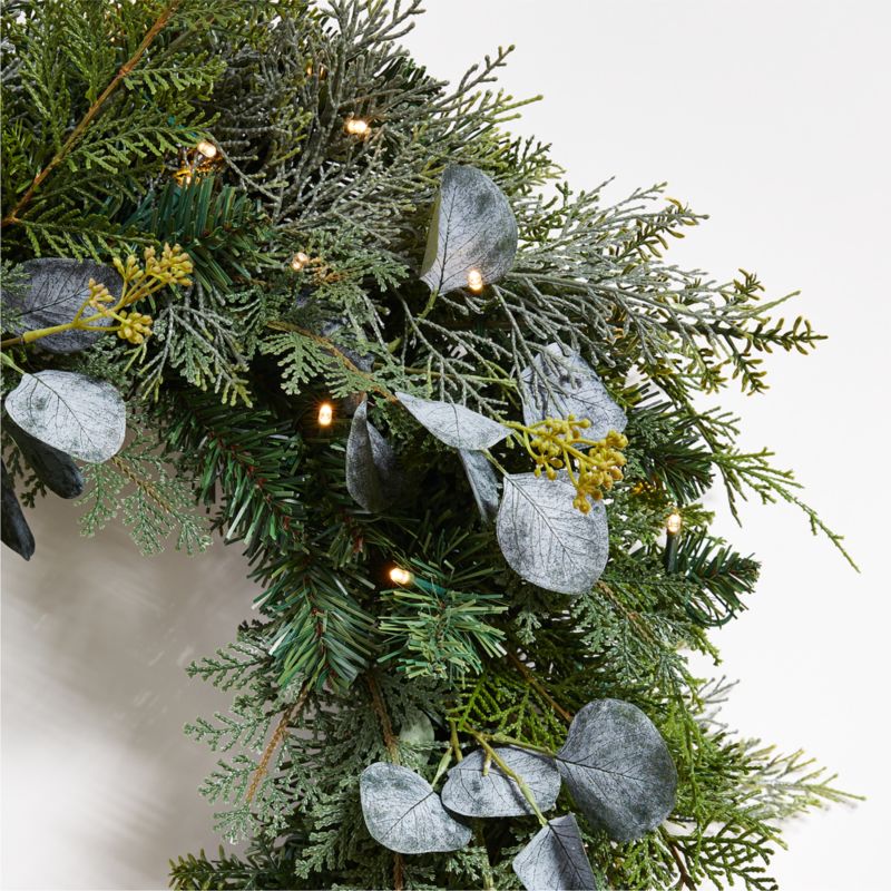 Faux Pre-Lit LED Pine and Eucalyptus Wreath 28