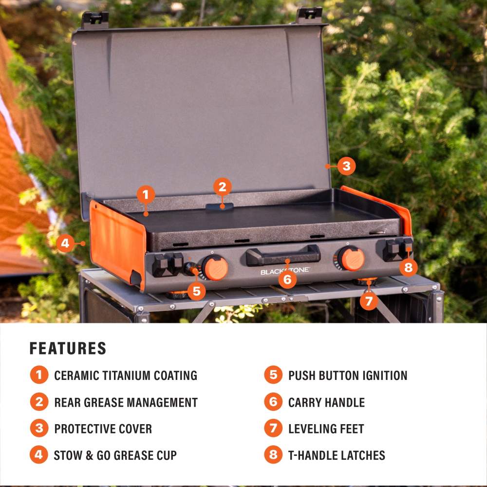 Blackstone Adventure Ready 20 x14  2-Burner Propane Camping Griddle with Latching Hood and Handle