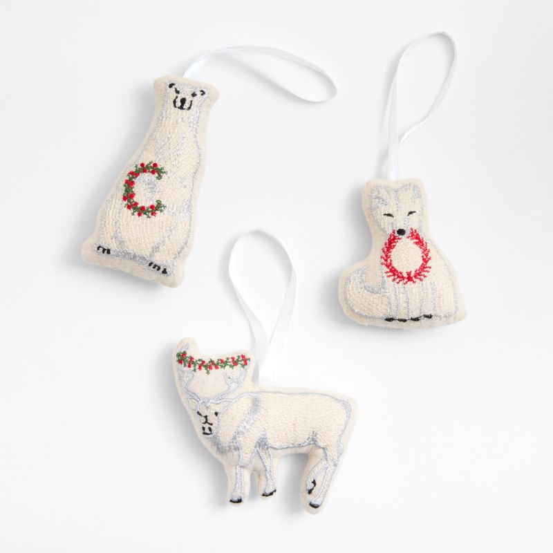 Silver Embroidered Bear Christmas Ornament