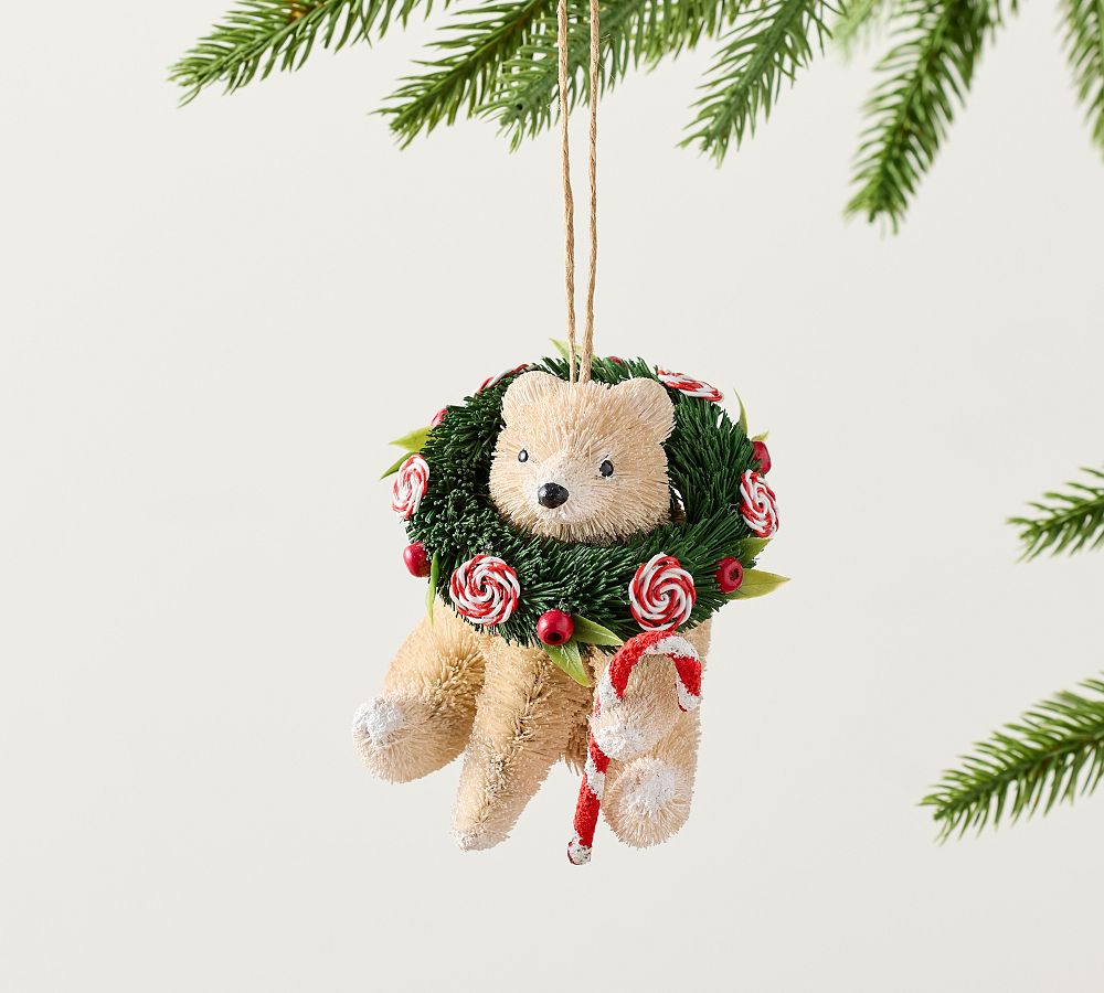 Bottlebrush Polar Bear With Wreath Ornament