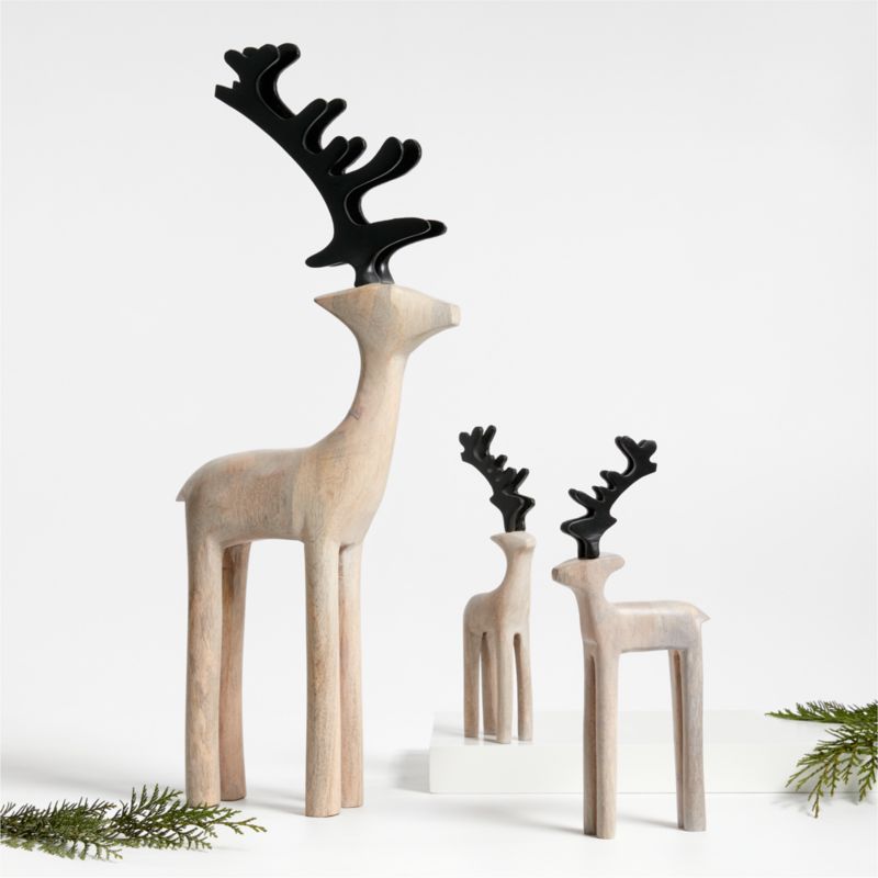 Wooden Reindeer and Taper Holder Holiday Tablescape Set