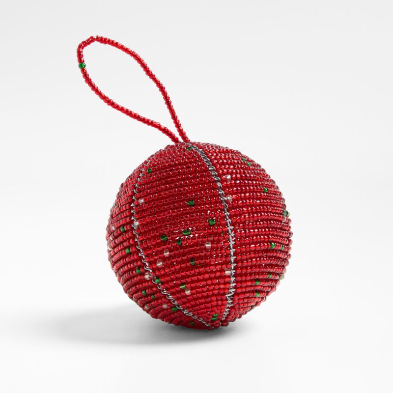 Mo's Crib Hand Beaded Red Ball Christmas Ornament