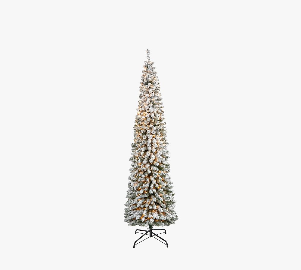 Lit Flocked Pencil Artificial Christmas Tree