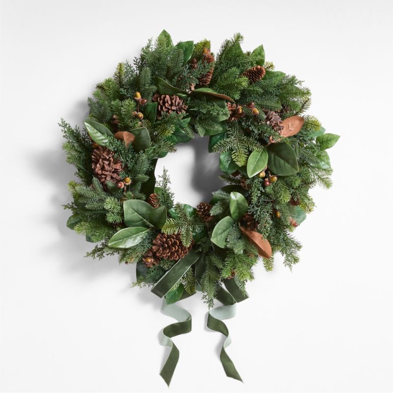 Faux Magnolia and Pinecone Pre-Lit Holiday Wreath 28