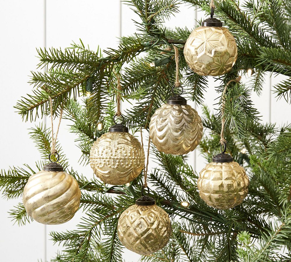 Mercury Glass Adorned Ornament Set - Gold