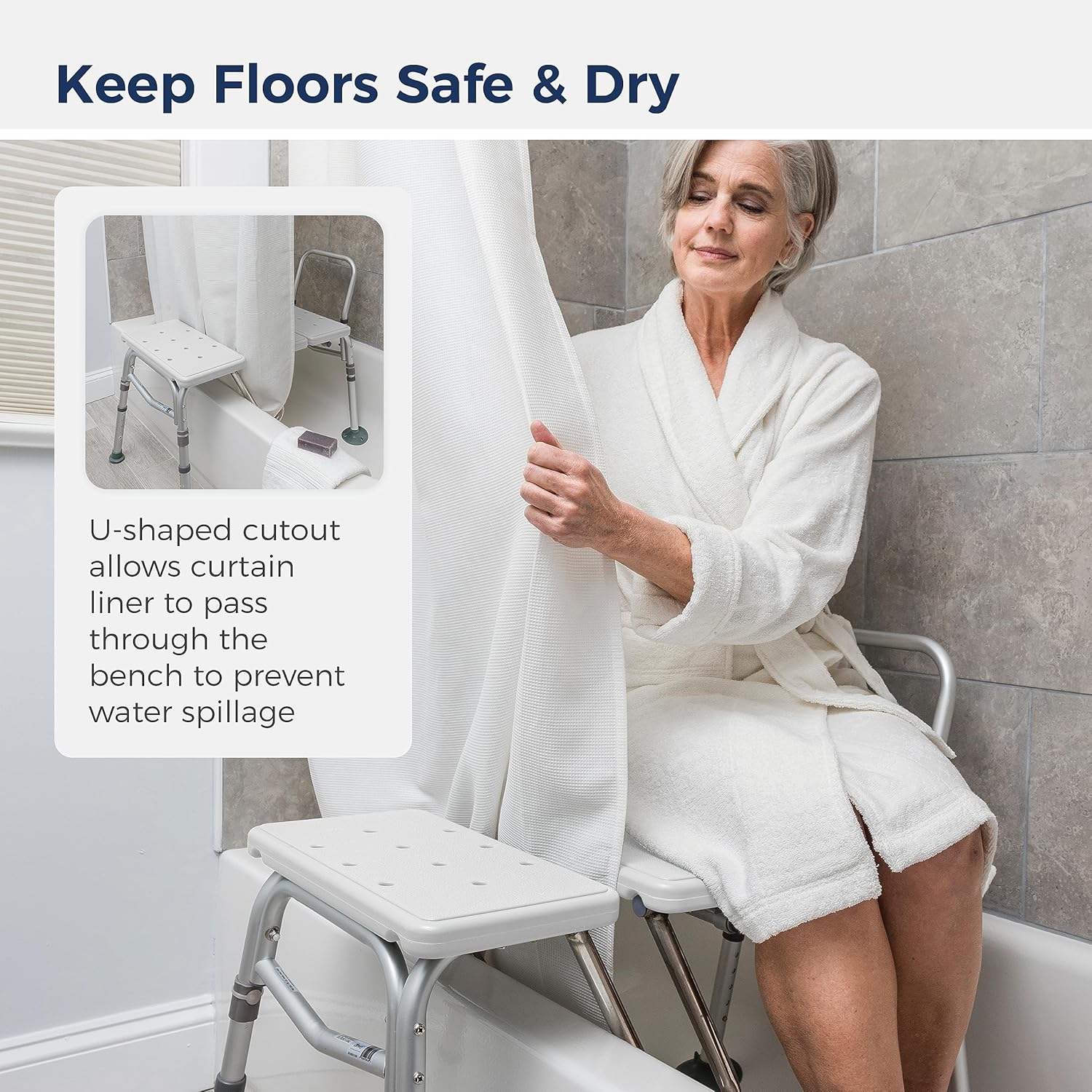 Drive Medical Splash Defense Tub Transfer Bench for Bathtub with Curtain Guard Protection, White