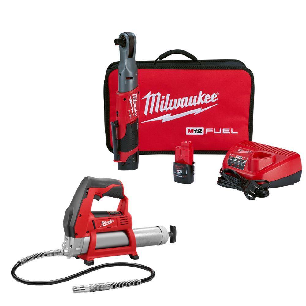 2558-22-2446-20 M12 FUEL 12V Lithium-Ion Brushless Cordless 1/2 in. Ratchet Kit W/M12 Grease Gun