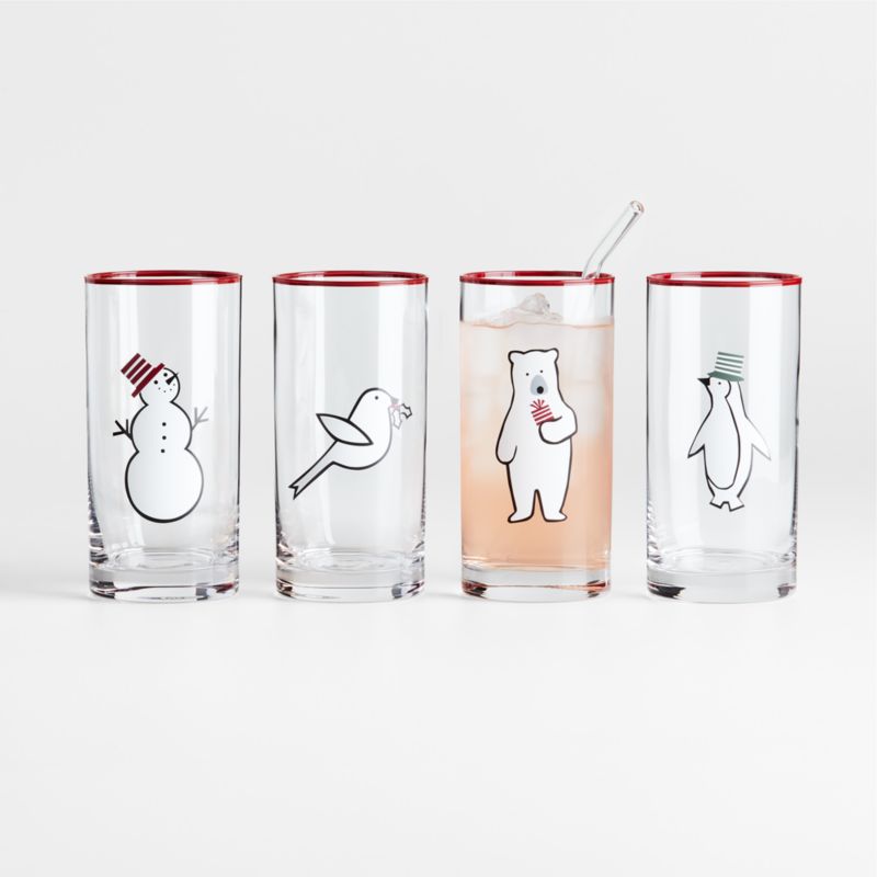 Arctic Friends 18-Oz. Highball Glasses, Set of 4 by Joan Anderson