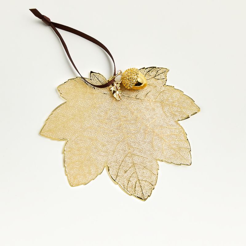 Gold Maple Leaf Christmas Tree Ornament with Acorn