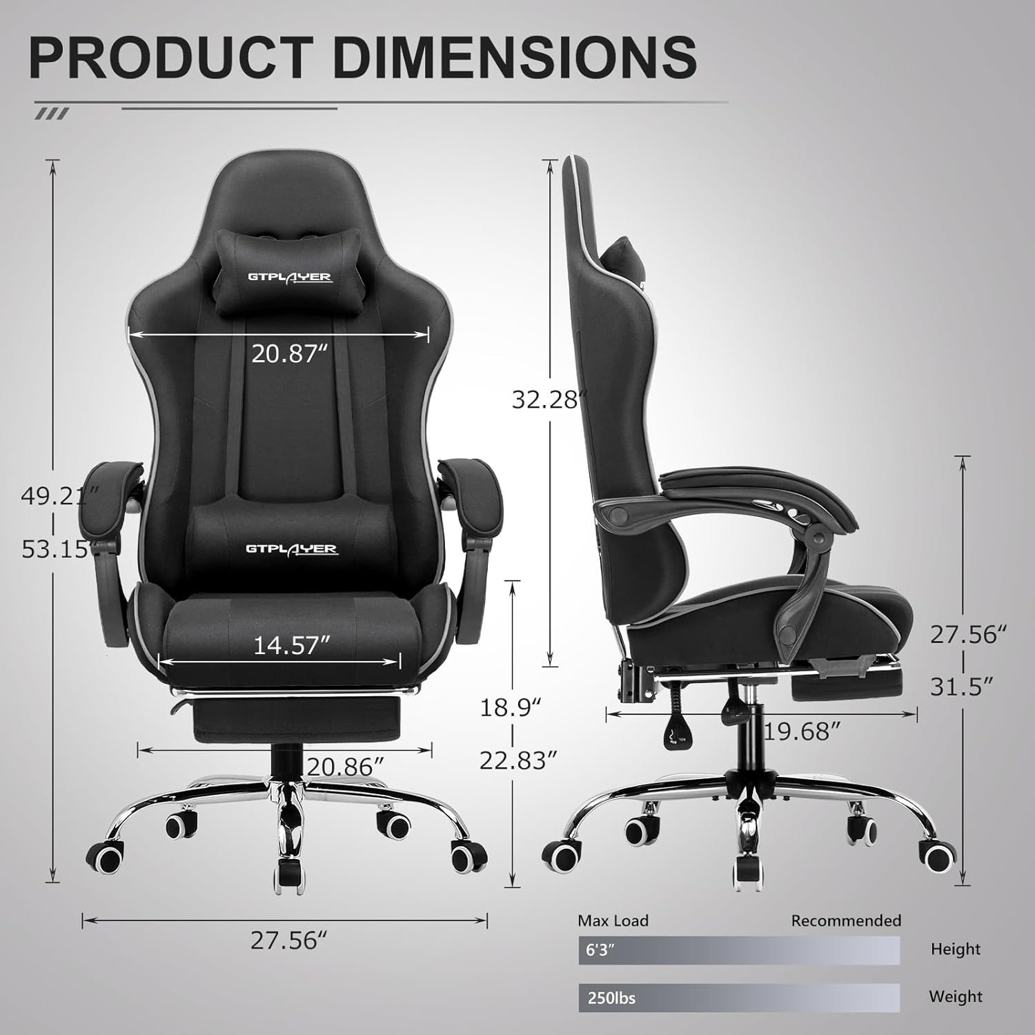 GTPLAYER Gaming Chair, Computer Chair with Footrest and Lumbar Support, Height Adjustable Game Chair with 360 -Swivel Seat and Headrest and for Office or Gaming (White)