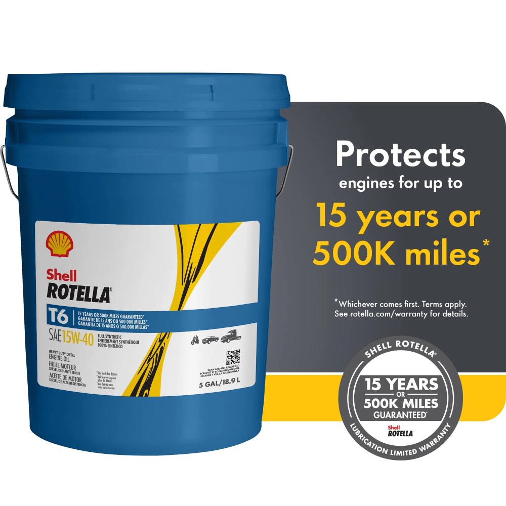 Shell Rotella T6 Full Synthetic 15W-40 Diesel Engine Oil, 5 Gallon