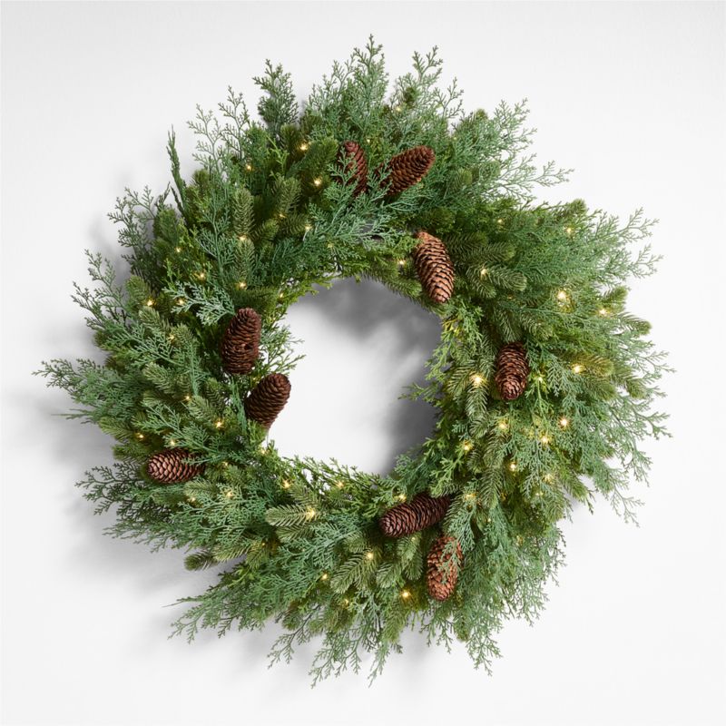 Faux Pinecone and Cedar Pre-Lit Holiday Wreath 28