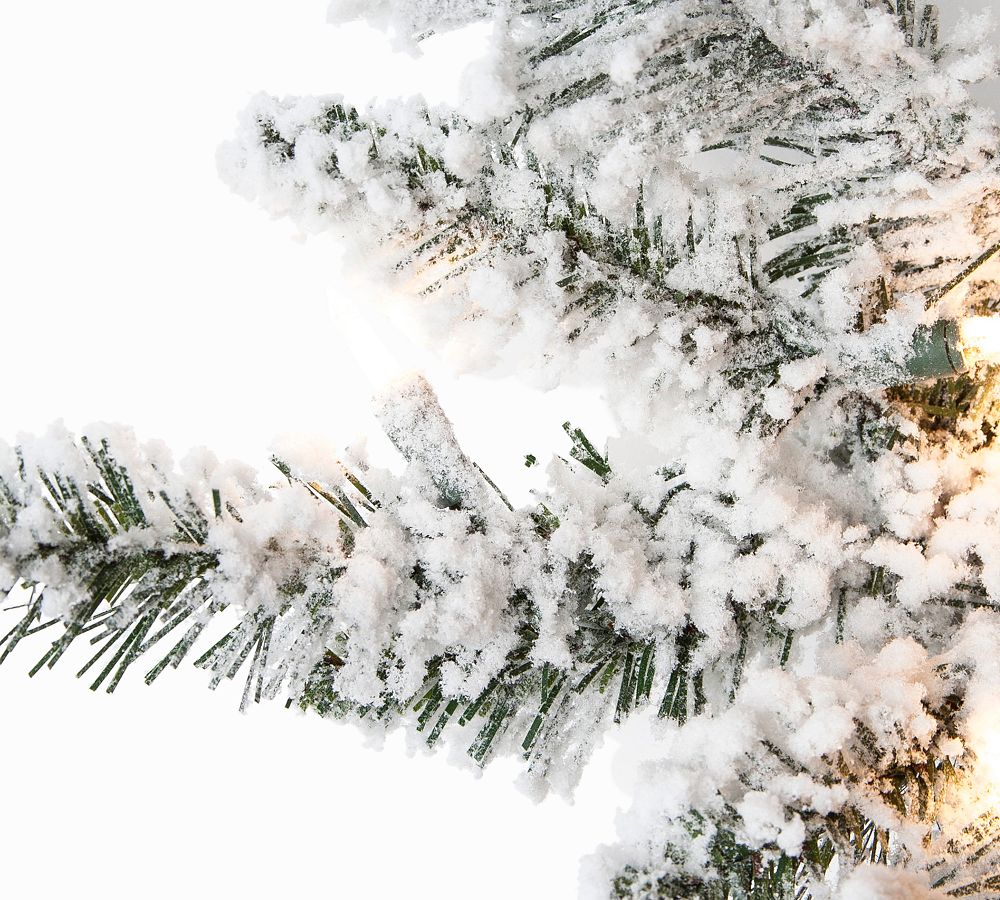 Lit Flocked Pencil Pine Faux Christmas Trees