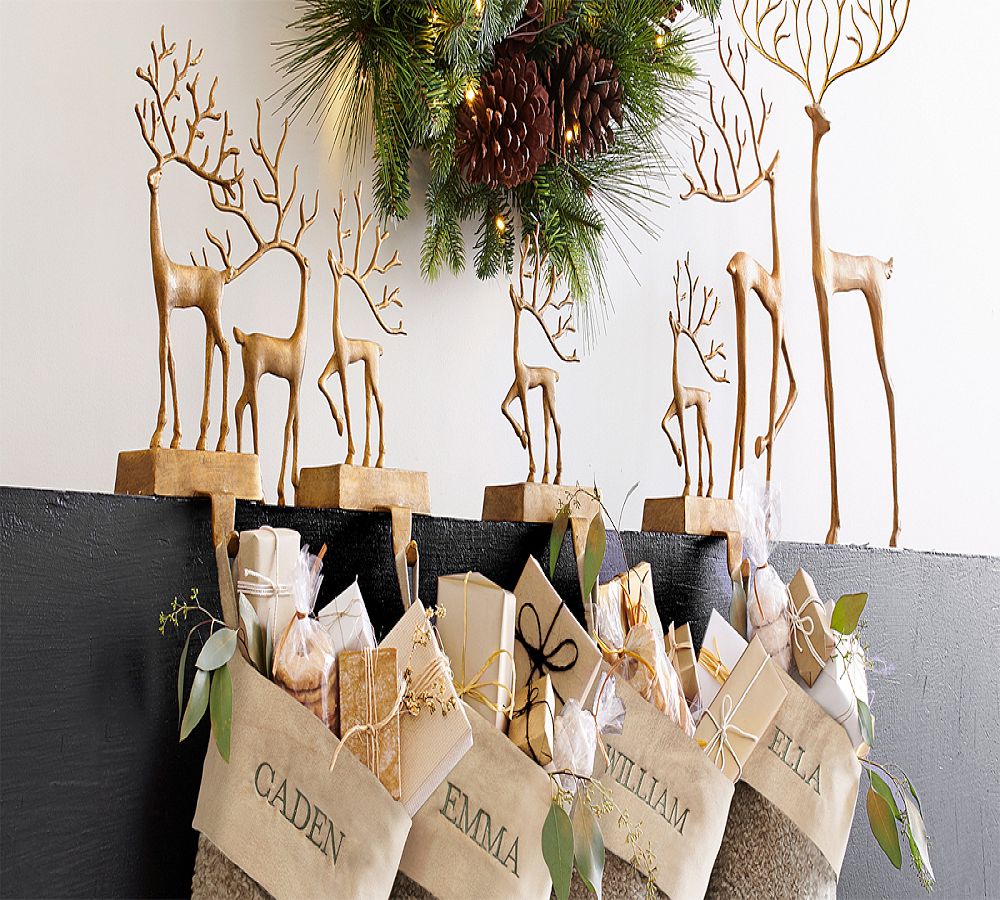 Brass Sculpted Reindeer Stocking Holders