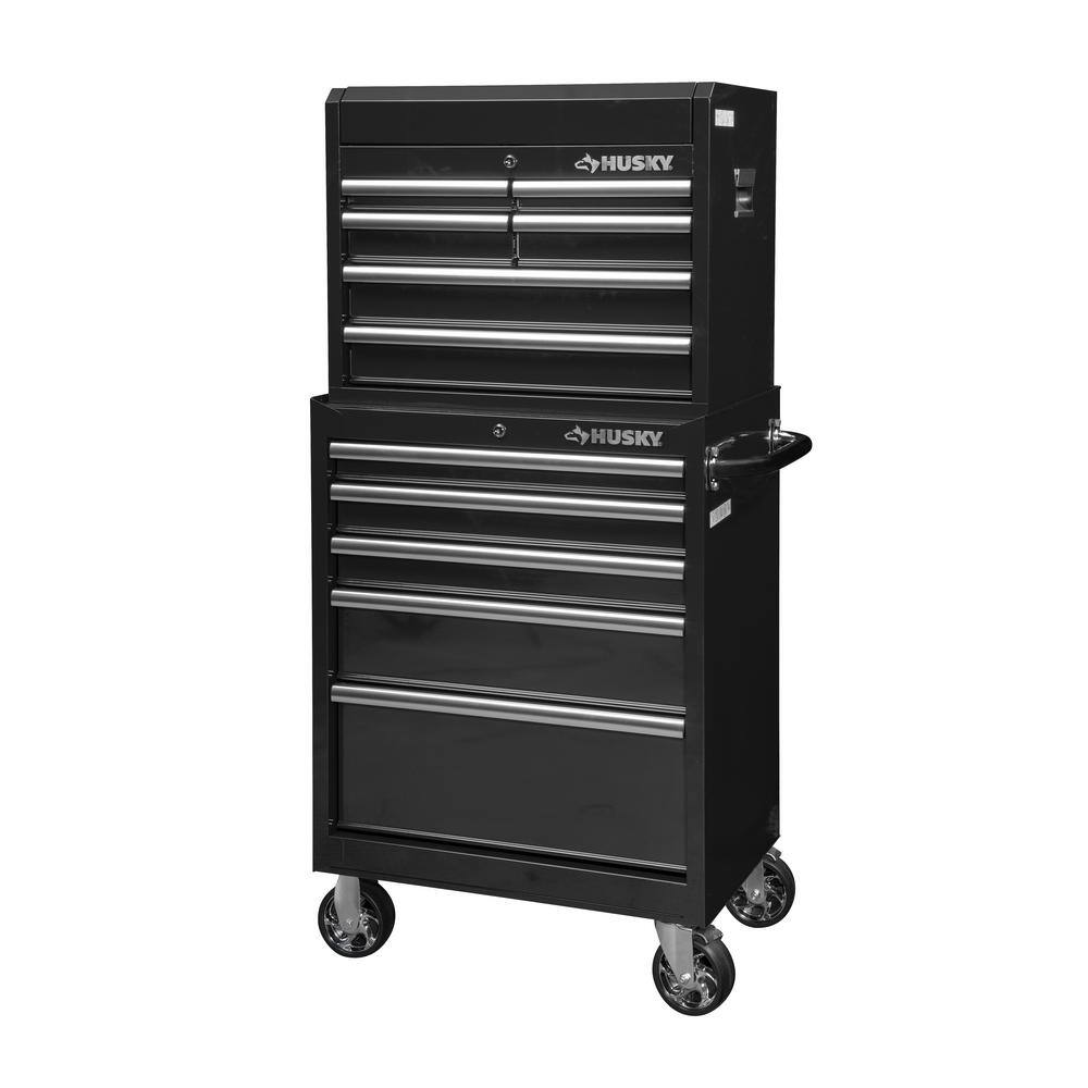 Husky 27 in. W x 18 in. D Standard Duty 11-Drawer Tool Chest Combo and Top Tool Cabinet Combo in Black UACT-H-270111BK