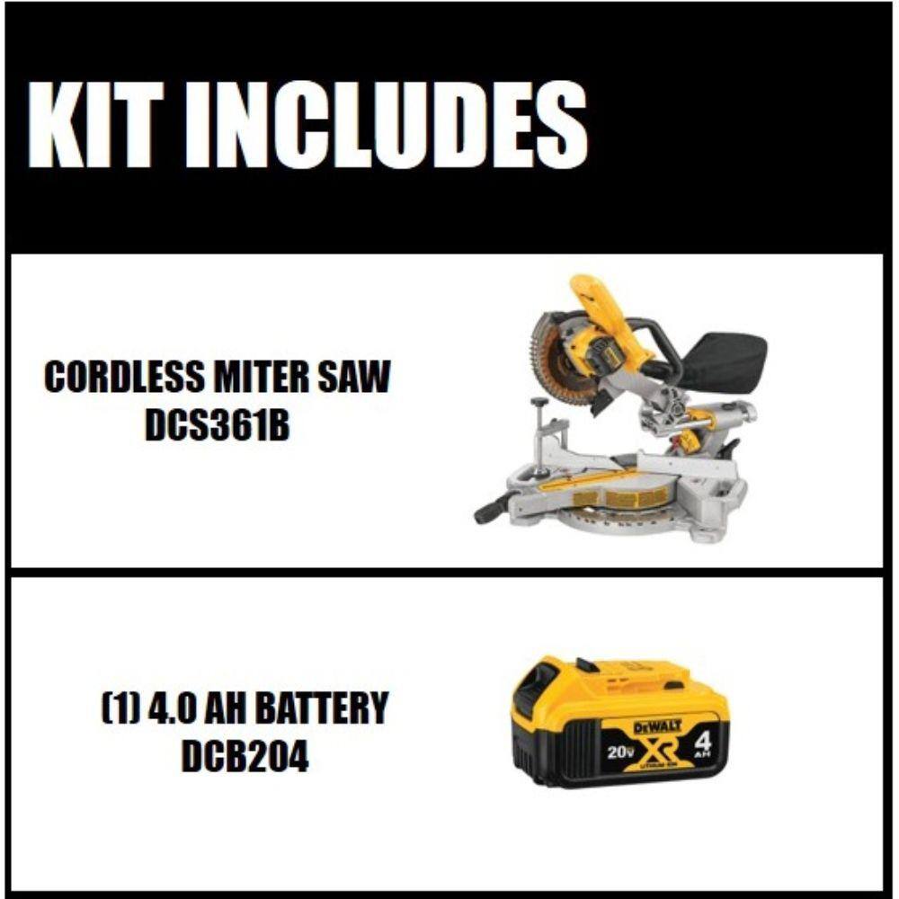 DCS361BW204 20V MAX Cordless 7-1/4 in. Sliding Miter Saw and (1) 20V MAX XR Premium Lithium-Ion 4.0Ah Battery