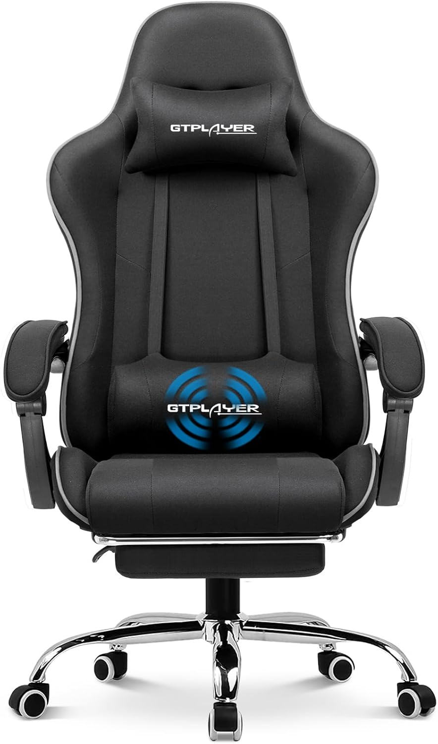 GTPLAYER Gaming Chair, Computer Chair with Footrest and Lumbar Support, Height Adjustable Game Chair with 360 -Swivel Seat and Headrest and for Office or Gaming (White)