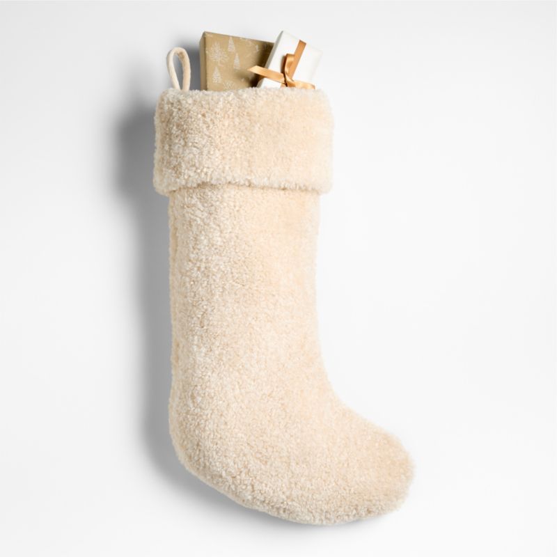 Travertine Beige Faux Shearling Christmas Stocking
