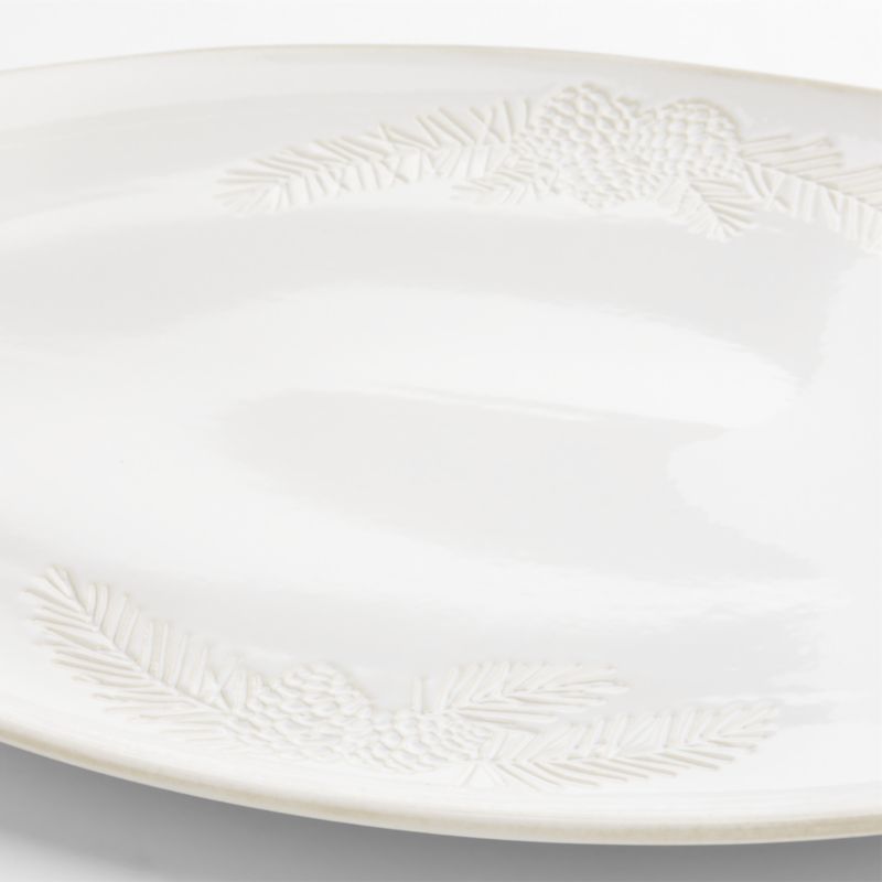 Winter Pinecone Oval White Stoneware Platter