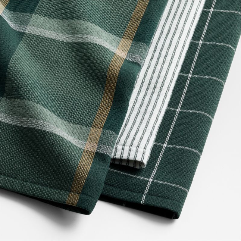 Holiday Green Plaid and Stripe Organic Cotton Kitchen Towels, Set of 3