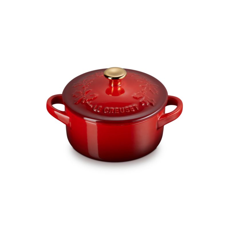 Le Creuset ® 8 oz. Cerise Holly Mini Round Cocotte with Gold Knob