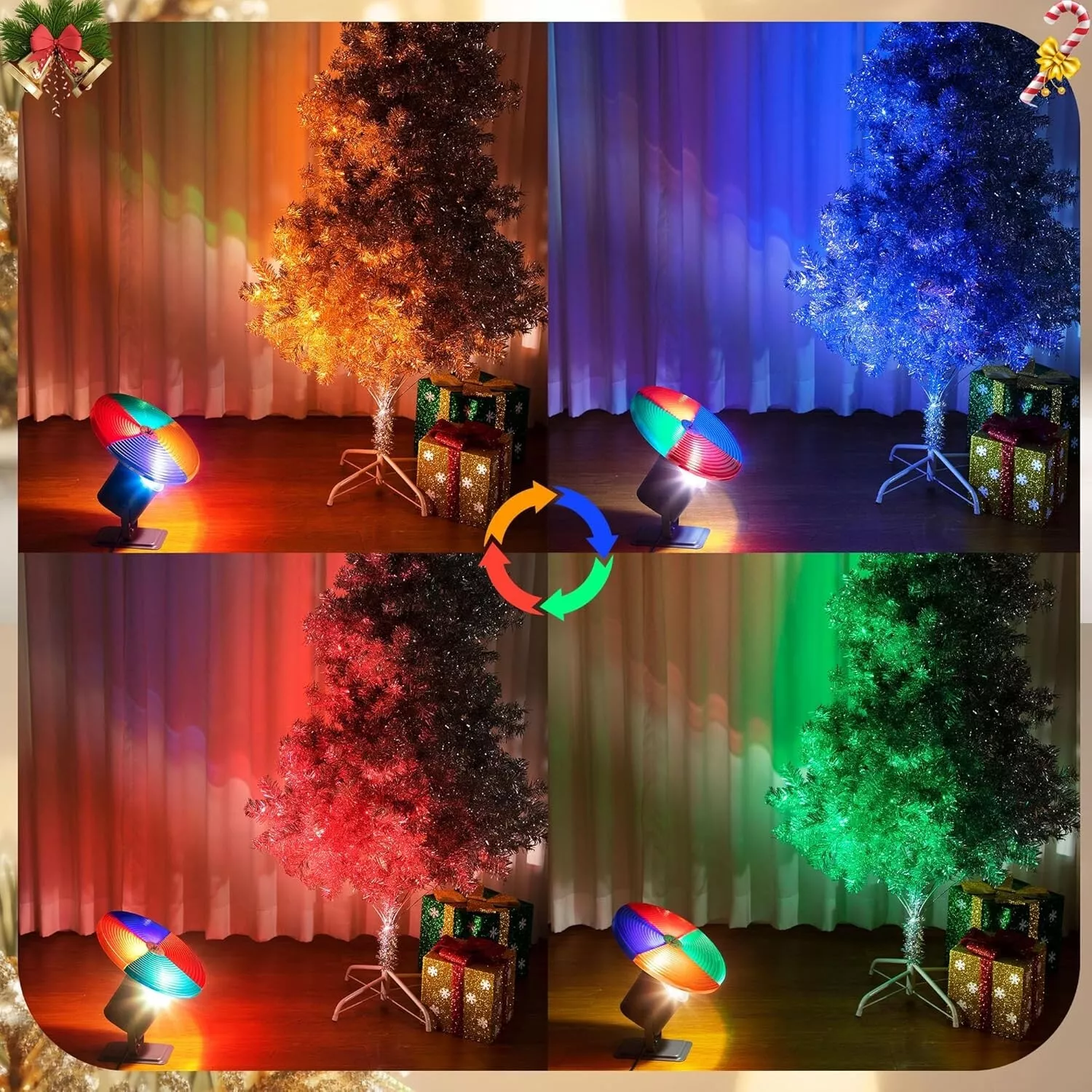 Color Wheel for Christmas Tree with E27 LED Light, Rotating Color Wheel LED