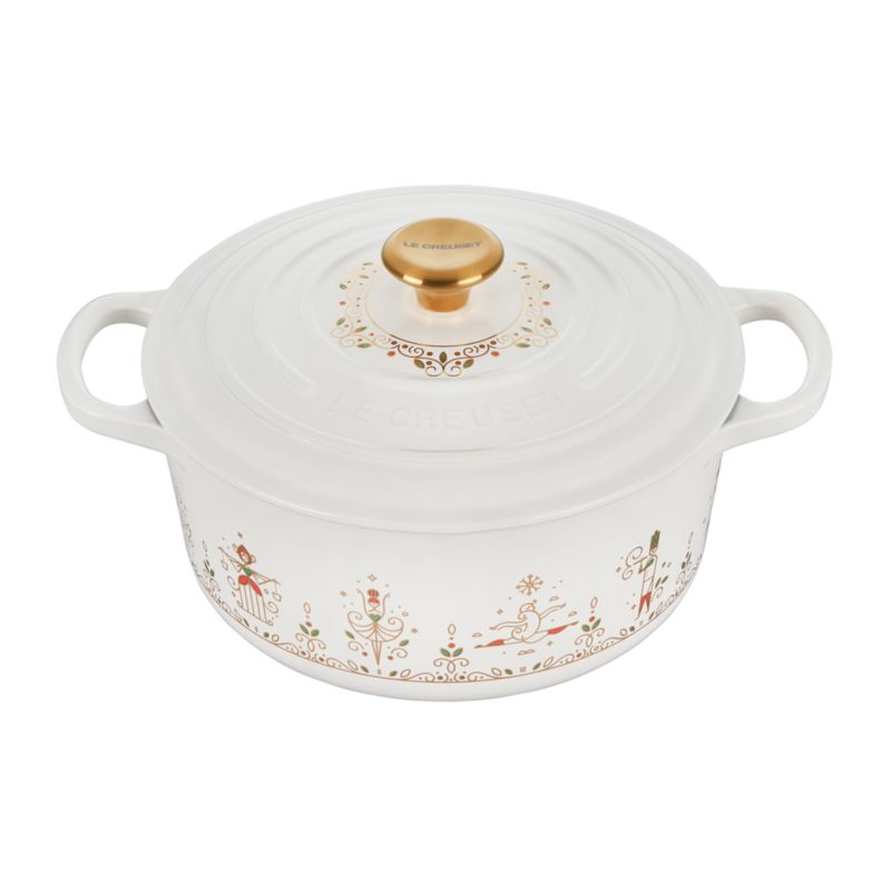 Le Creuset ® Signature Noel White 12 Days of Chirstmas 3.5-Qt. Round Dutch Oven with Gold Knob