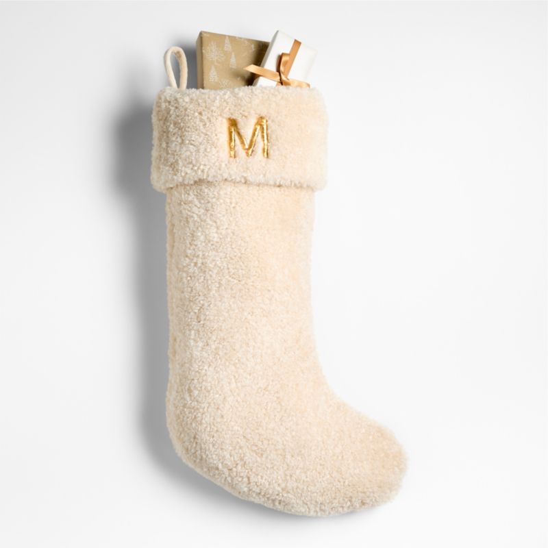 Travertine Beige Faux Shearling Christmas Stocking