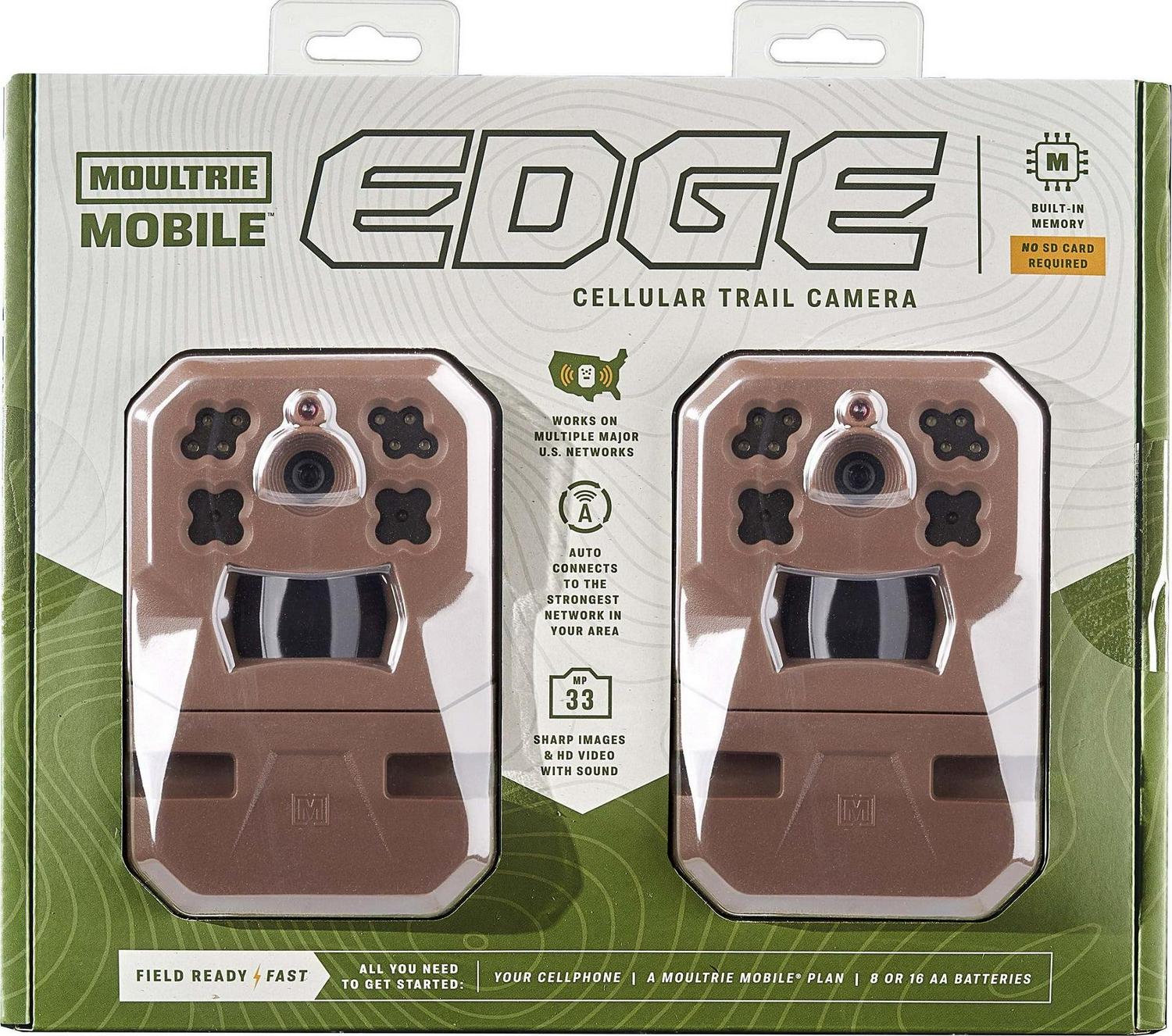 Moultrie Mobile EDGE Nationwide Cellular Trail Camera with Built-in Memory and 33MP Images (2-Pack)