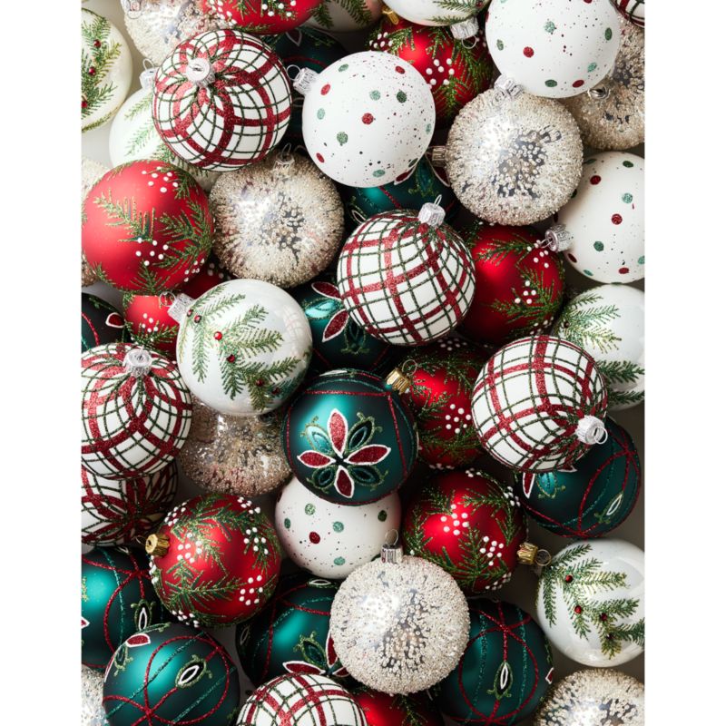 Red and Green Glitter Dot White Glass Ball Christmas Tree Ornament