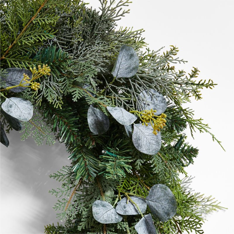 Faux Pre-Lit LED Pine and Eucalyptus Wreath 28